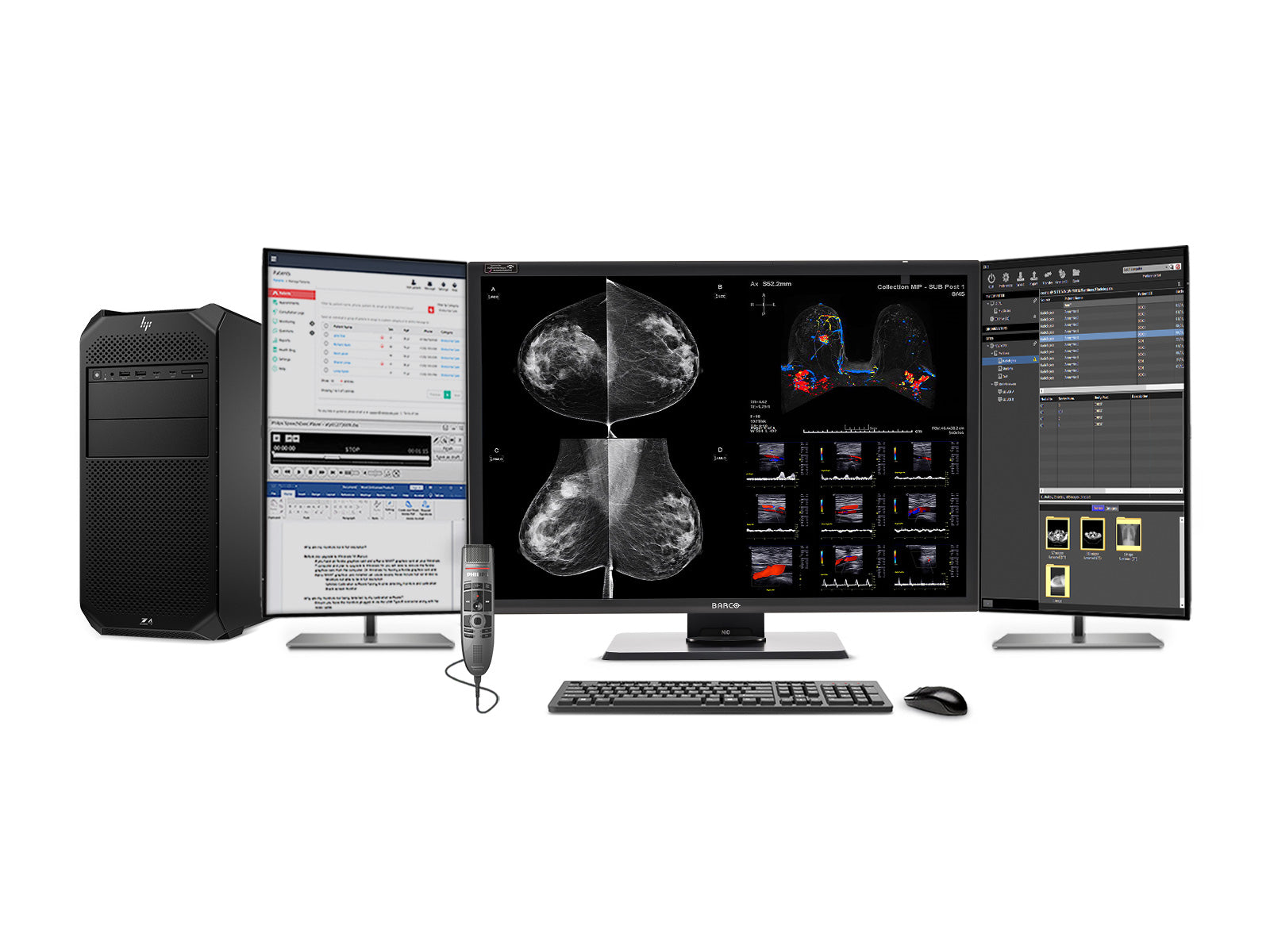 Complete Mammography Reading Station | Barco Nio MDNC-12130 12MP Color | HP Z4 G5 Workstation | Dictation Mic | Worklist Monitors (12130Z4G5)