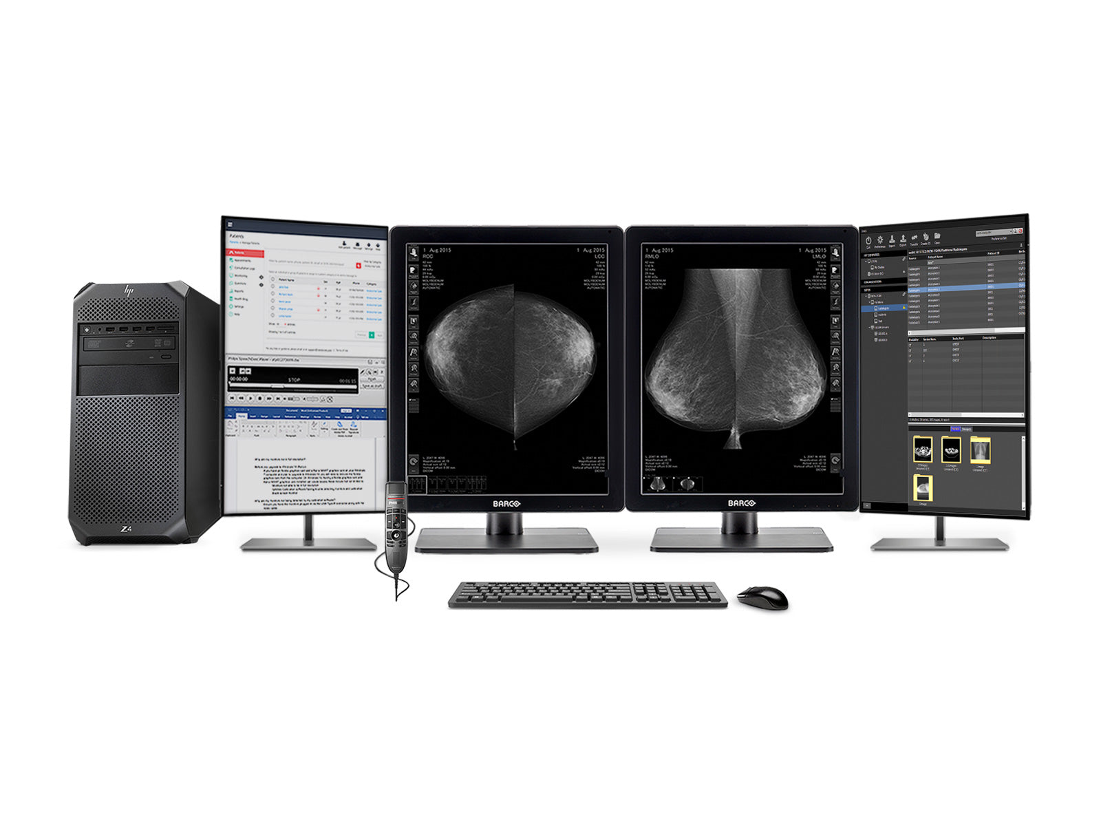 Complete Mammography Reading Station | Barco MDNG-5221 5MP Grayscale LED Monitors | HP Workstation | Dictation Mic | Worklist Monitor (5221Z4R)