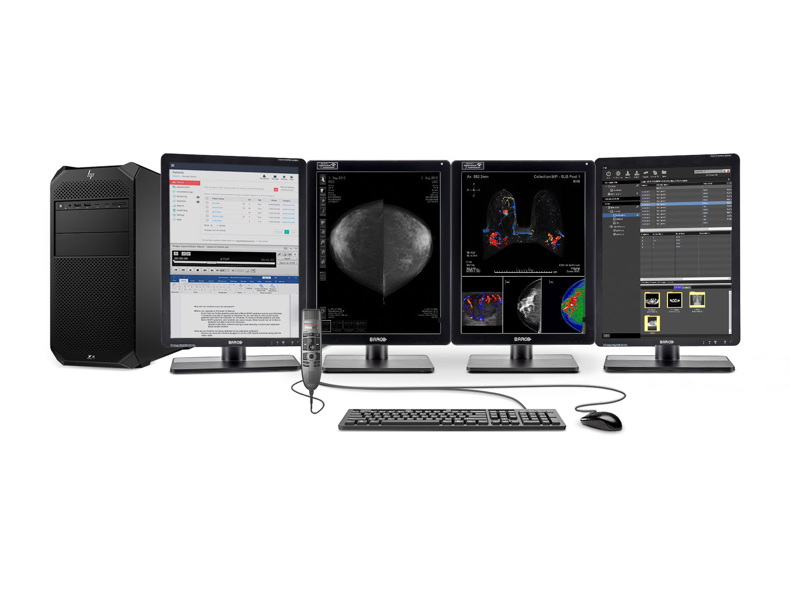 Complete Mammography Reading Station | Barco 5MP Color LED Monitor | Lenovo Workstation | Dictation Mic | Worklist Monitors (61212221N)