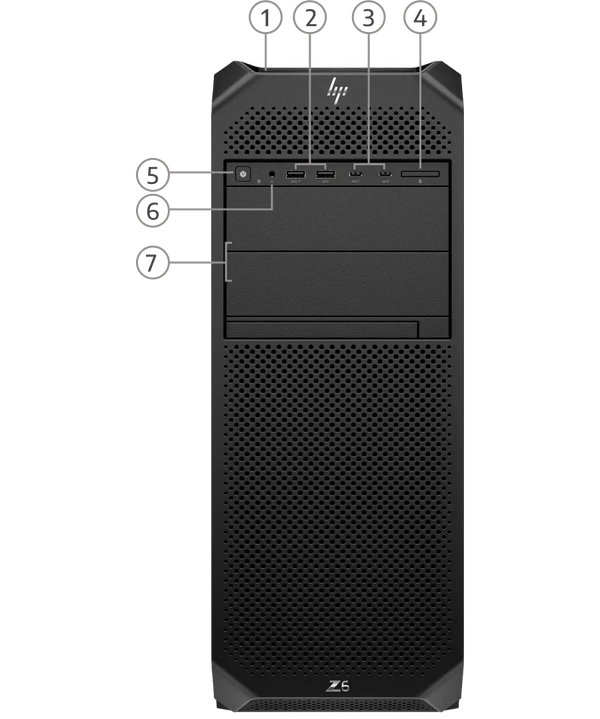 Portas de vista frontal e slots