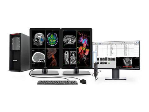 Estação de Radiologia Geral PACS Completa | Monitores LED coloridos de 3 MP da Barco | Lenovo Estação de trabalho | Microfone de Ditado | Monitor de lista de trabalho (3421Z4R)