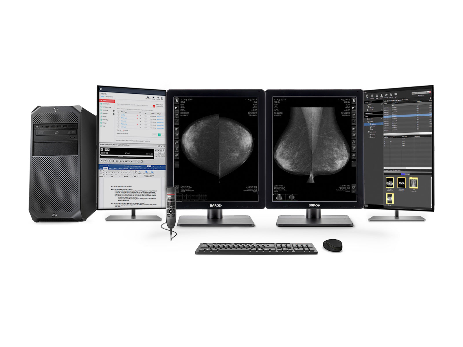 Complete Mammography Reading Station | Barco MDNG-5221 5MP Grayscale LED Monitors | HP Workstation | Dictation Mic | Worklist Monitors (QNG5221Z4R)