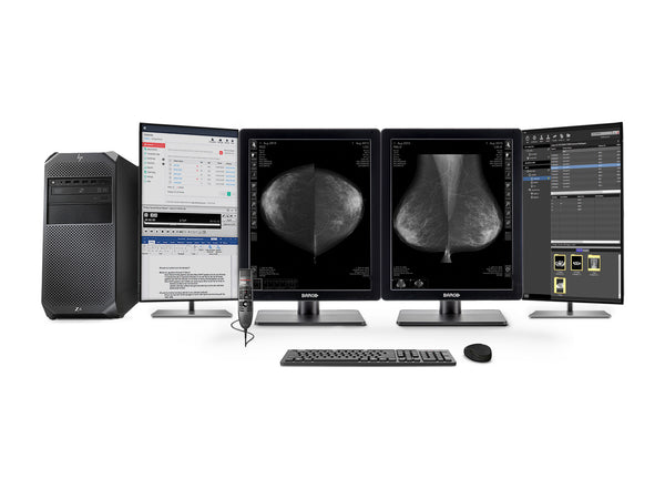 Complete Mammography Reading Station | Barco MDNG-5221 5MP Grayscale LED Monitors | HP Workstation | Dictation Mic | Worklist Monitors (QNG5221Z4R)