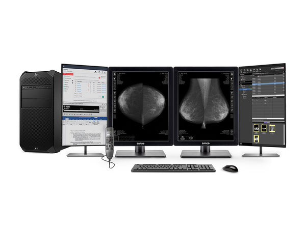 Complete Mammography Reading Station | Barco MDNG-5221 5MP Grayscale LED Monitors | HP Z4 G5 Workstation | Dictation Mic | Worklist Monitors (QNG5221Z4G5)